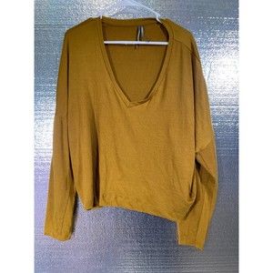 Anthropologie Mustard Color V-Neck Long Sleeve Oversized Slouch Women Top Size L